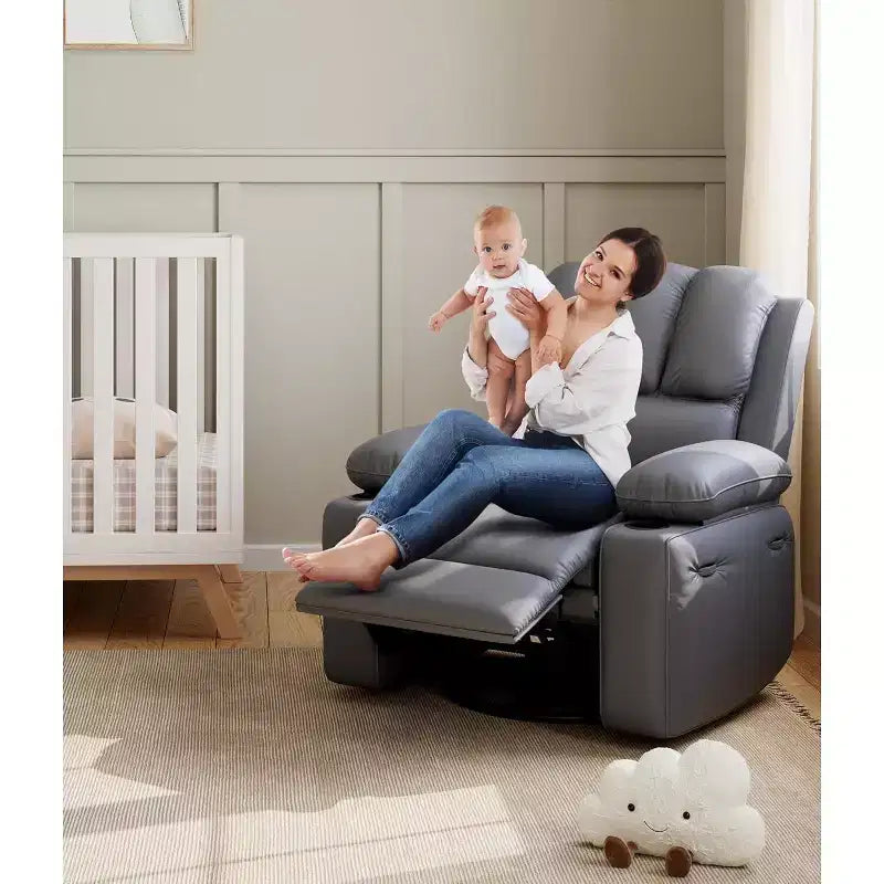 Poltrona reclinabile manuale in similpelle beige/grigia/kaki, monoposto con supporto lombare e braccioli