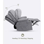 Poltrona reclinabile manuale in similpelle beige/grigia/kaki, monoposto con supporto lombare e braccioli