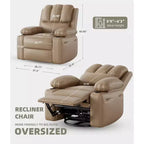 Poltrona reclinabile manuale in similpelle beige/grigia/kaki, monoposto con supporto lombare e braccioli