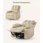 Poltrona reclinabile manuale in similpelle beige/grigia/kaki, monoposto con supporto lombare e braccioli