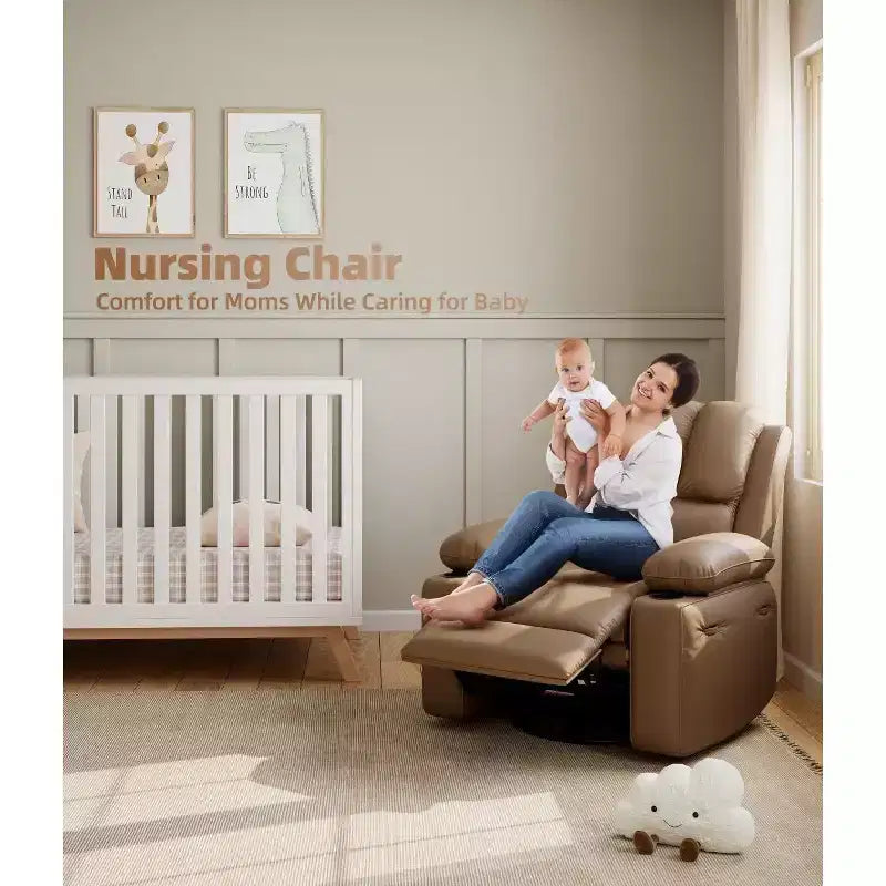 Poltrona reclinabile manuale in similpelle beige/grigia/kaki, monoposto con supporto lombare e braccioli