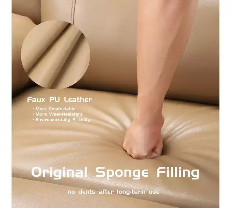 Poltrona reclinabile manuale in similpelle beige/grigia/kaki, monoposto con supporto lombare e braccioli