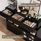 Credenza Beige/Nera con 3 Cassetti, Ricarica USB, Scaffale Regolabile – 1 Persona