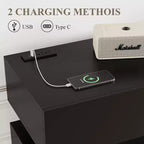 Credenza Beige/Nera con 3 Cassetti, Ricarica USB, Scaffale Regolabile – 1 Persona