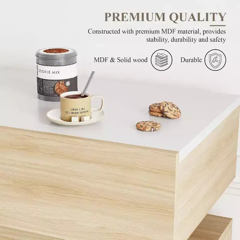 Credenza Beige/Nera con 3 Cassetti, Ricarica USB, Scaffale Regolabile – 1 Persona