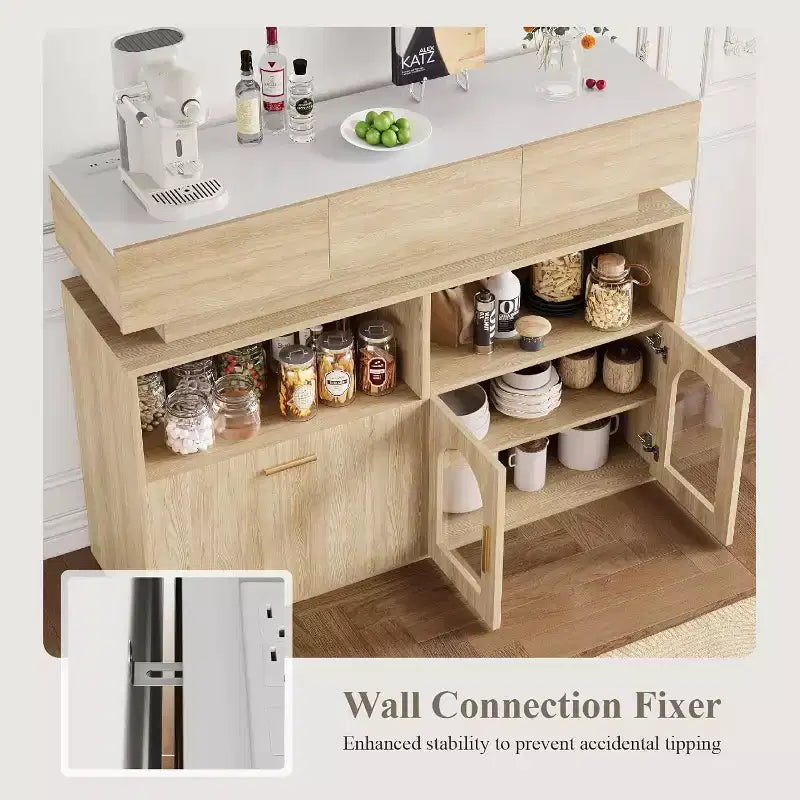 Credenza Beige/Nera con 3 Cassetti, Ricarica USB, Scaffale Regolabile – 1 Persona