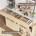 Credenza Beige/Nera con 3 Cassetti, Ricarica USB, Scaffale Regolabile – 1 Persona