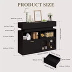 Credenza Beige/Nera con 3 Cassetti, Ricarica USB, Scaffale Regolabile – 1 Persona