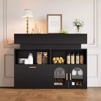 Credenza Beige/Nera con 3 Cassetti, Ricarica USB, Scaffale Regolabile – 1 Persona