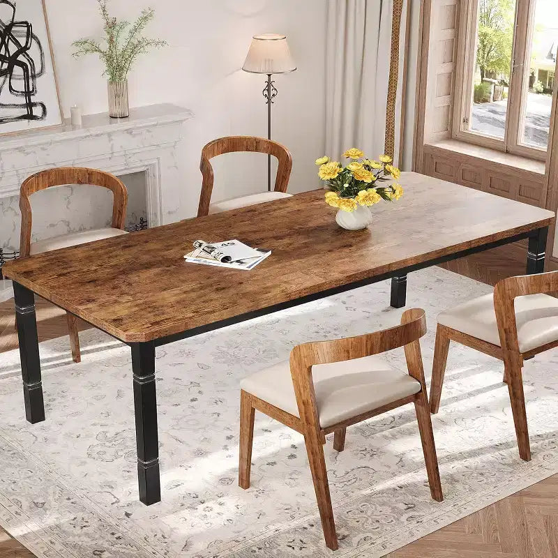 Tavolo da pranzo rettangolare per 6-8 persone, struttura bianca/nera, stile industriale rustico