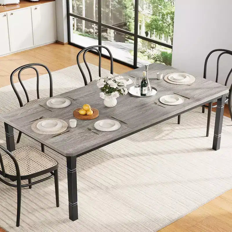 Tavolo da pranzo rettangolare per 6-8 persone, struttura bianca/nera, stile industriale rustico