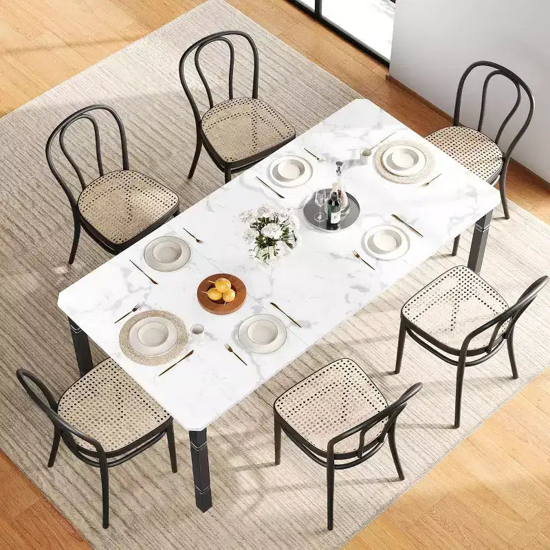 Tavolo da pranzo rettangolare per 6-8 persone, struttura bianca/nera, stile industriale rustico