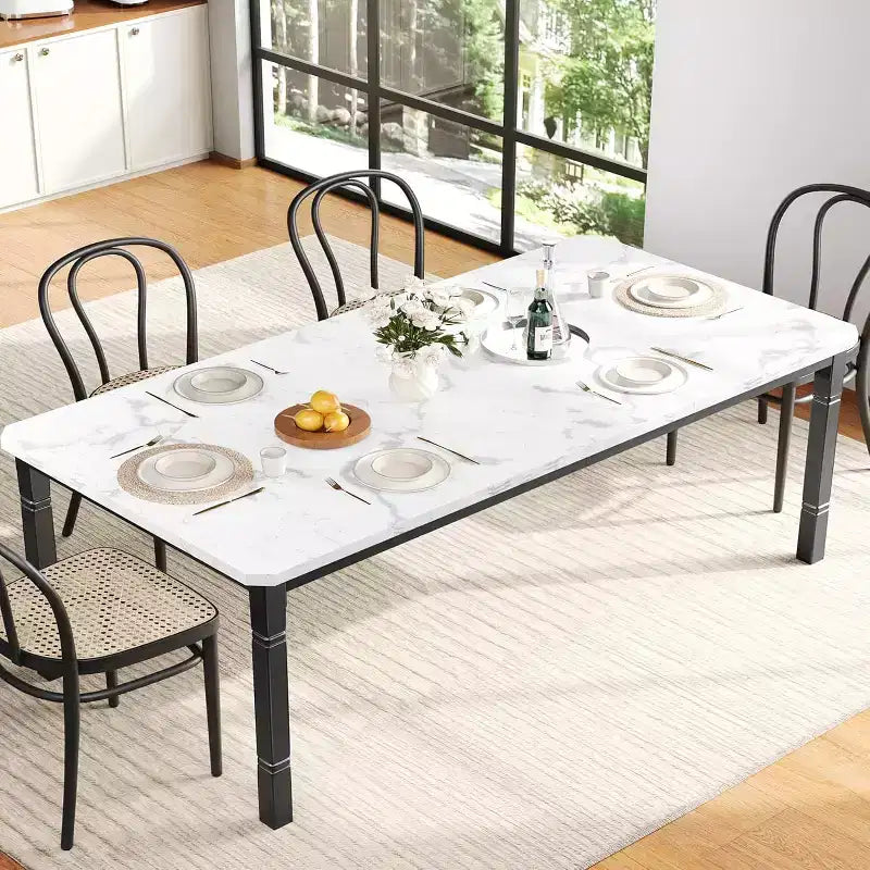 Tavolo da pranzo rettangolare per 6-8 persone, struttura bianca/nera, stile industriale rustico