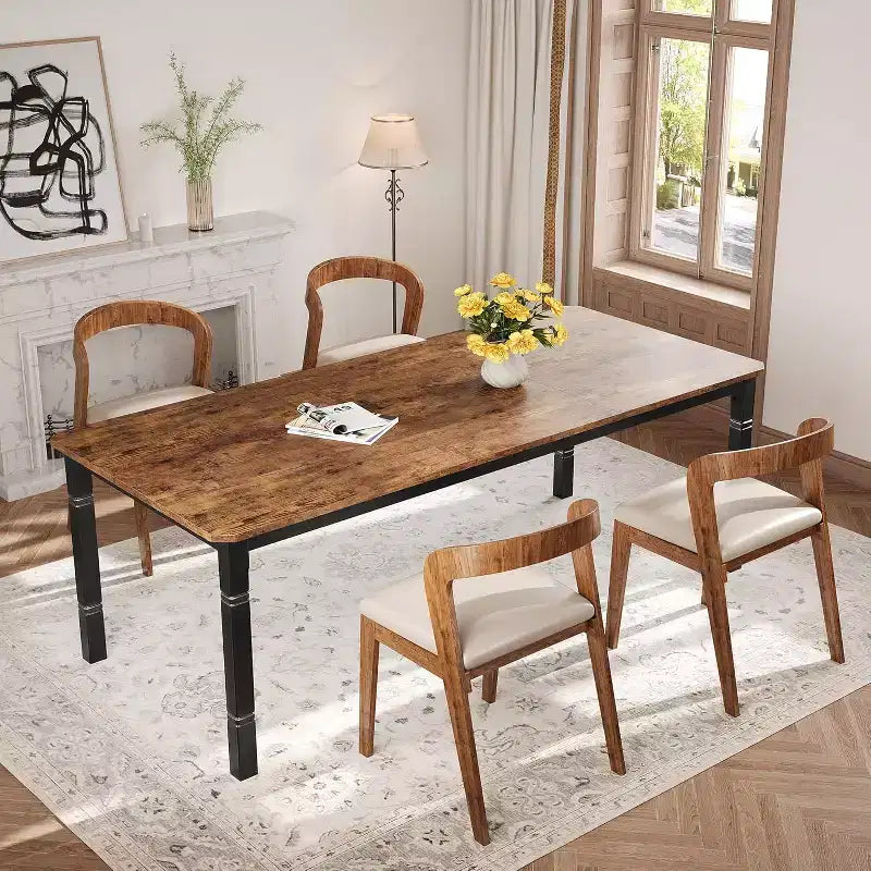 Tavolo da pranzo rettangolare per 6-8 persone, struttura bianca/nera, stile industriale rustico