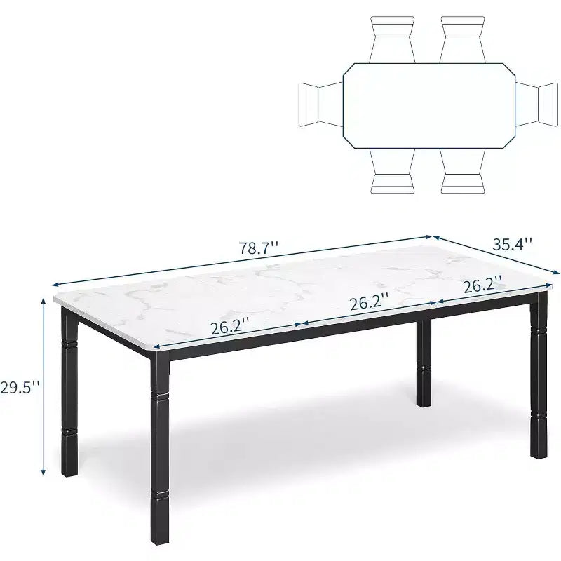Tavolo da pranzo rettangolare per 6-8 persone, struttura bianca/nera, stile industriale rustico