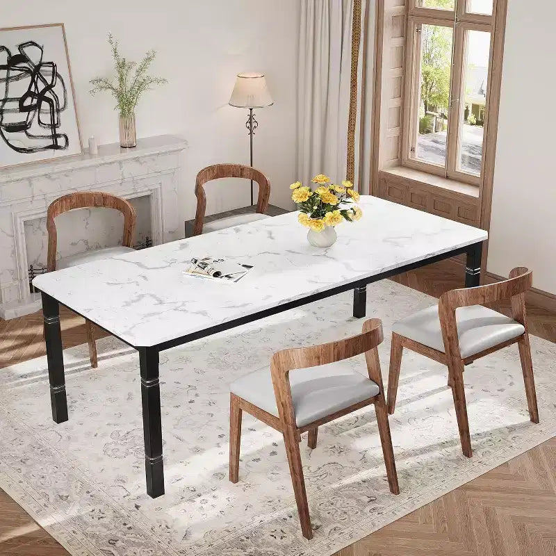 Tavolo da pranzo rettangolare per 6-8 persone, struttura bianca/nera, stile industriale rustico