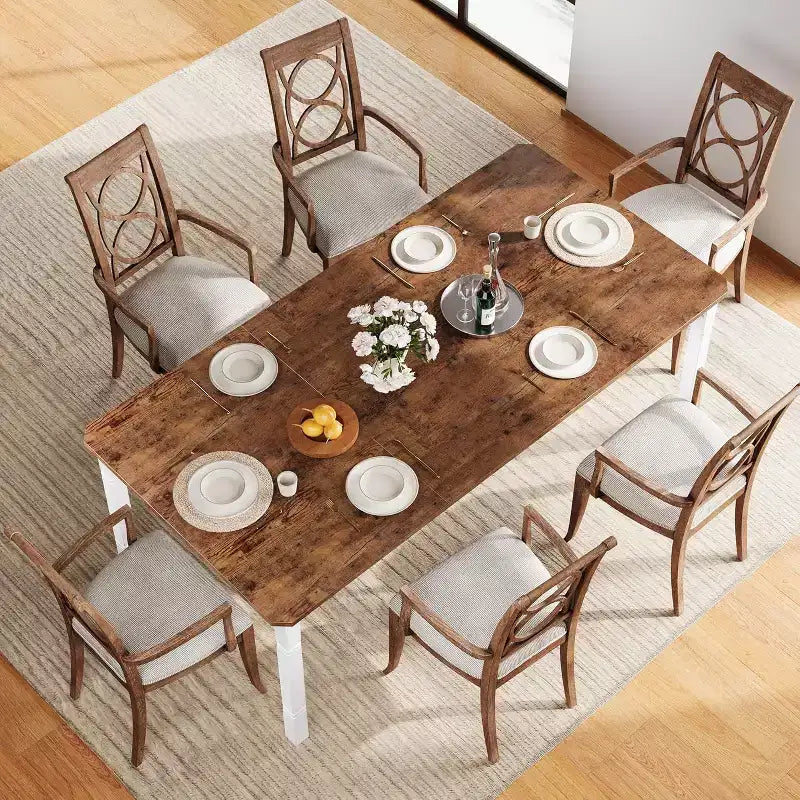 Tavolo da pranzo rettangolare per 6-8 persone, struttura bianca/nera, stile industriale rustico