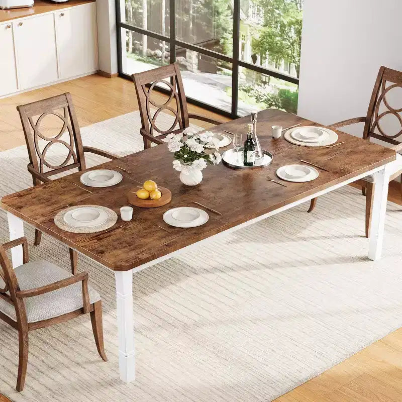 Tavolo da pranzo rettangolare per 6-8 persone, struttura bianca/nera, stile industriale rustico