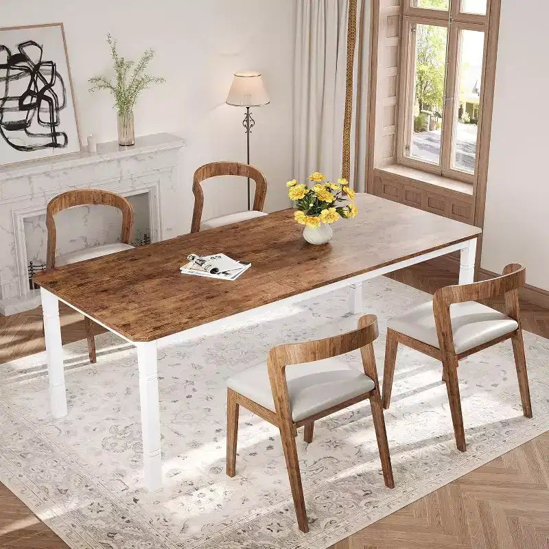Tavolo da pranzo rettangolare per 6-8 persone, struttura bianca/nera, stile industriale rustico