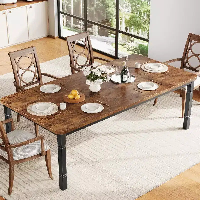 Tavolo da pranzo rettangolare per 6-8 persone, struttura bianca/nera, stile industriale rustico
