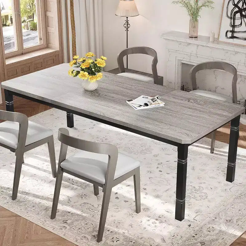 Tavolo da pranzo rettangolare per 6-8 persone, struttura bianca/nera, stile industriale rustico