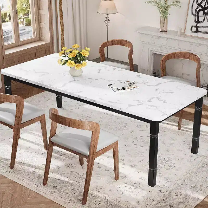Tavolo da pranzo rettangolare per 6-8 persone, struttura bianca/nera, stile industriale rustico