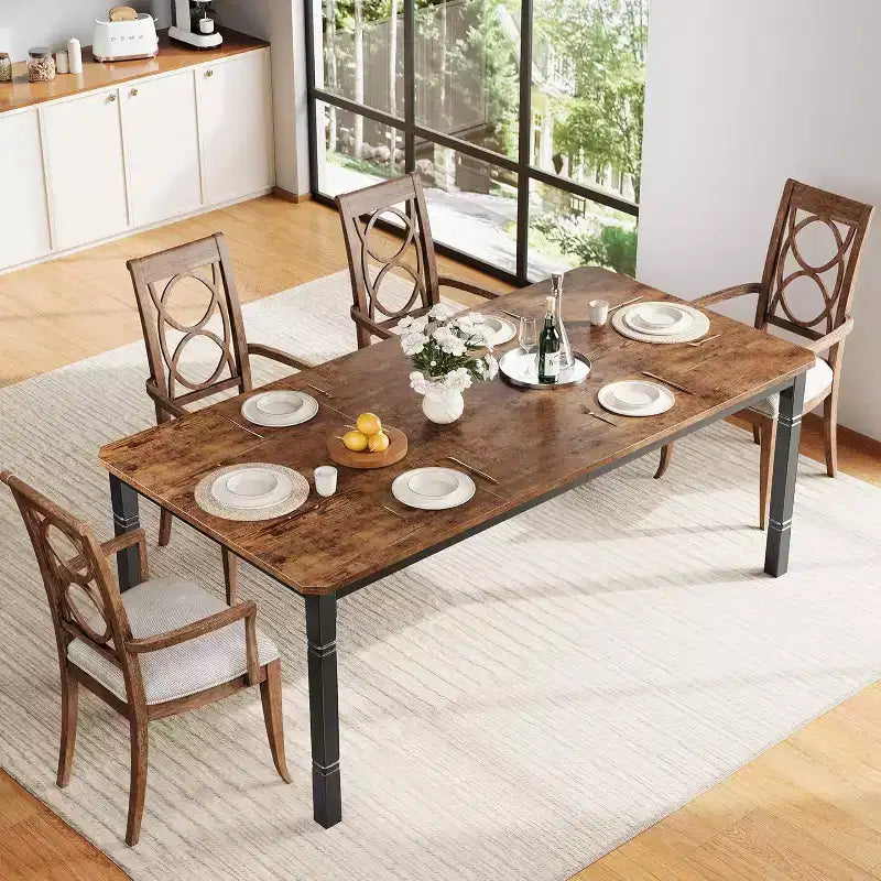 Tavolo da pranzo rettangolare per 6-8 persone, struttura bianca/nera, stile industriale rustico