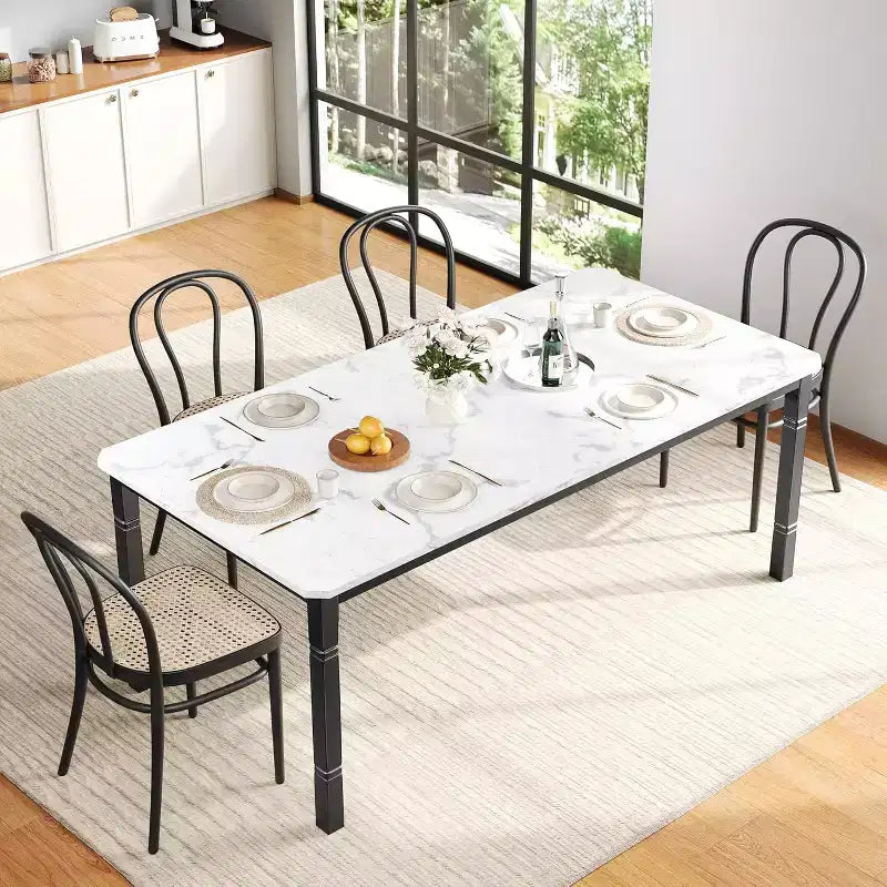 Tavolo da pranzo rettangolare per 6-8 persone, struttura bianca/nera, stile industriale rustico