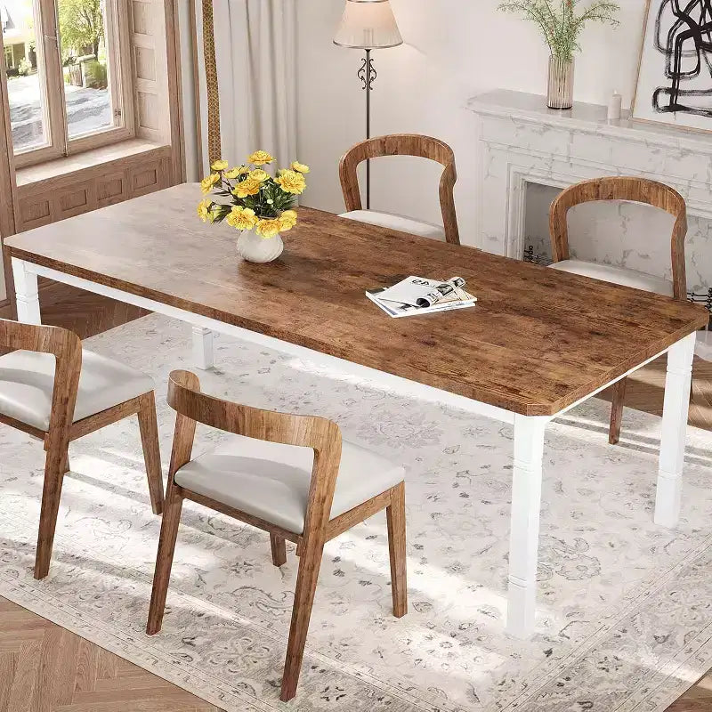 Tavolo da pranzo rettangolare per 6-8 persone, struttura bianca/nera, stile industriale rustico