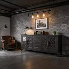 Portabottiglie da Parete 99-119 cm, Scaffale Bar Galleggiante in Metallo con Porta Calici, Stile Industriale