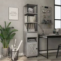 Torre TV 72.3" Grigio Quercia Vintage con Struttura in Ferro Nero, Anta Scorrevole e Cassetto – 1 Persona