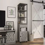 Torre TV 72.3" Grigio Quercia Vintage con Struttura in Ferro Nero, Anta Scorrevole e Cassetto – 1 Persona