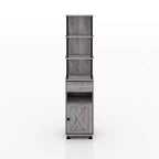 Torre TV 72.3" Grigio Quercia Vintage con Struttura in Ferro Nero, Anta Scorrevole e Cassetto – 1 Persona