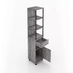 Torre TV 72.3" Grigio Quercia Vintage con Struttura in Ferro Nero, Anta Scorrevole e Cassetto – 1 Persona