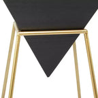 Tavolino d'appoggio triangolare nero e oro, metallo e legno, singolo