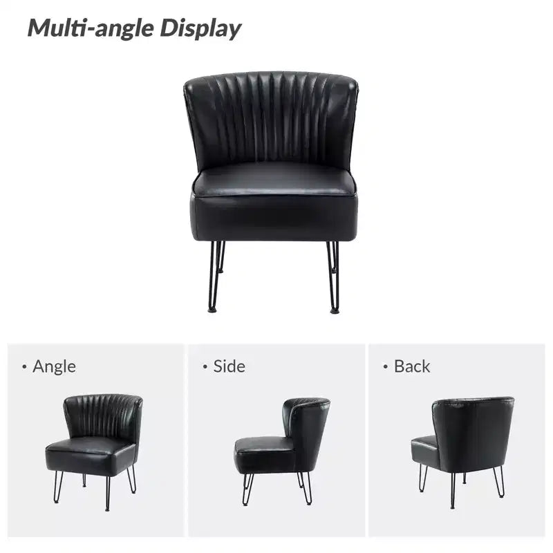 Eustacio Contemporary Tufted Vegan Leather Accent Side Chair with Metal Legs